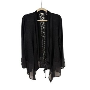 August Silk Black Lace Up Cardigan Duster Womens Large Boho Whimsygoth Witchy
